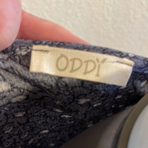 Oddy melange mixed material blouse top gray w floral sides & back flowy long - Picture 3 of 6